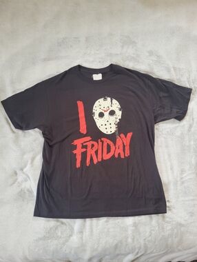 Friday the 13th Mens 2XL I Love Friday Jason Voorhees Hockey Mask Black T-Shirt